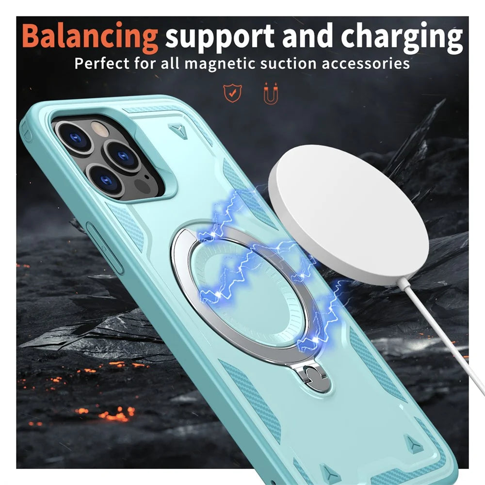 For iPhone 12 Pro / 12 Case Compatible with MagSafe Military Protection PC+TPU Kickstand Phone Cover - Baby Blue - 2
