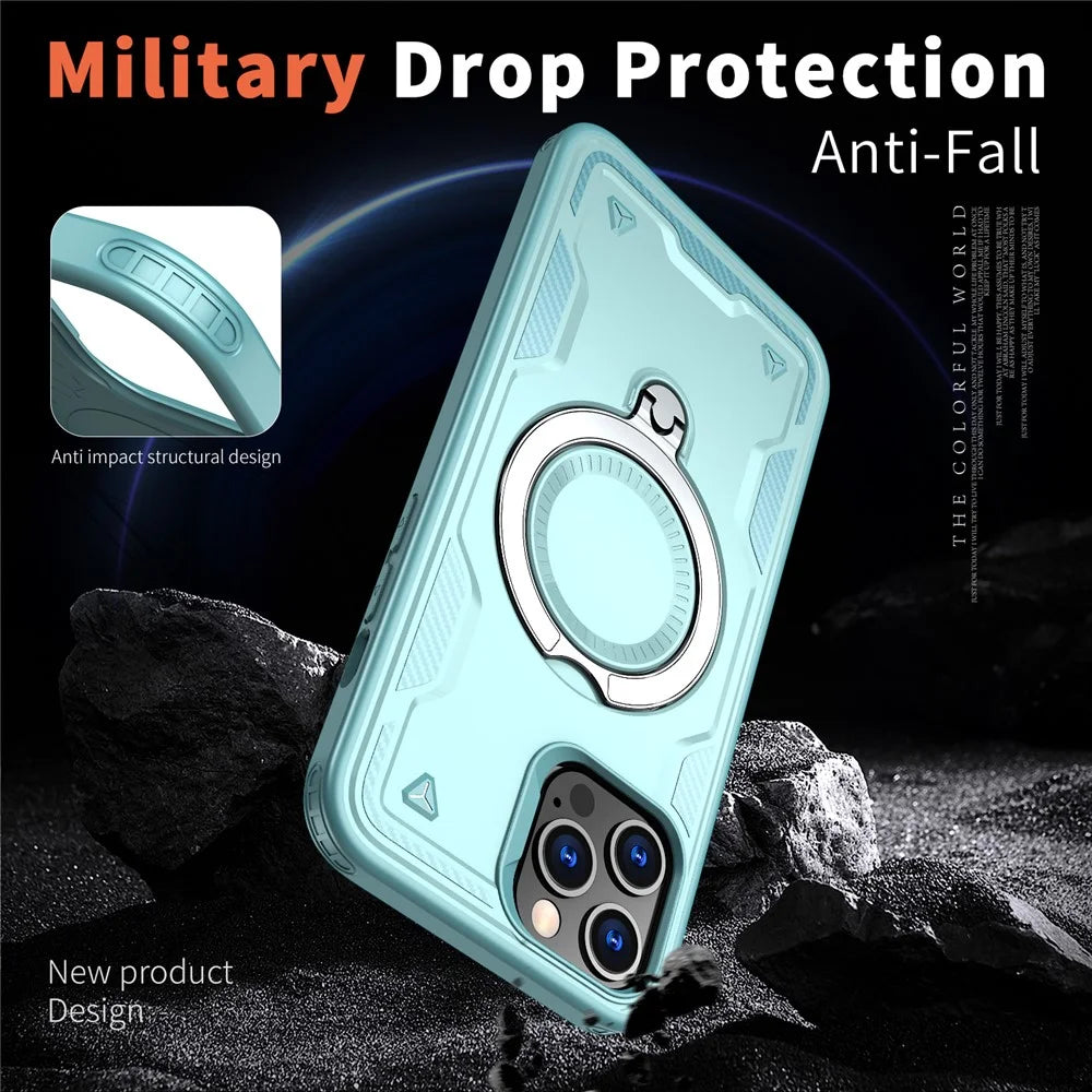 For iPhone 12 Pro / 12 Case Compatible with MagSafe Military Protection PC+TPU Kickstand Phone Cover - Baby Blue - 3