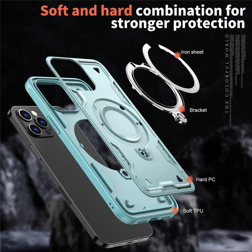 For iPhone 12 Pro / 12 Case Compatible with MagSafe Military Protection PC+TPU Kickstand Phone Cover - Baby Blue - 4
