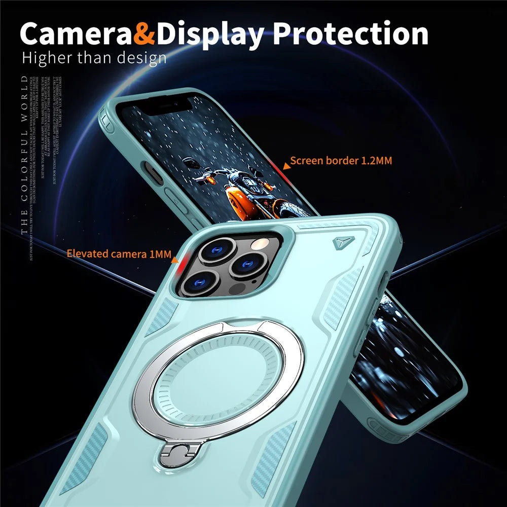 For iPhone 12 Pro / 12 Case Compatible with MagSafe Military Protection PC+TPU Kickstand Phone Cover - Baby Blue - 5