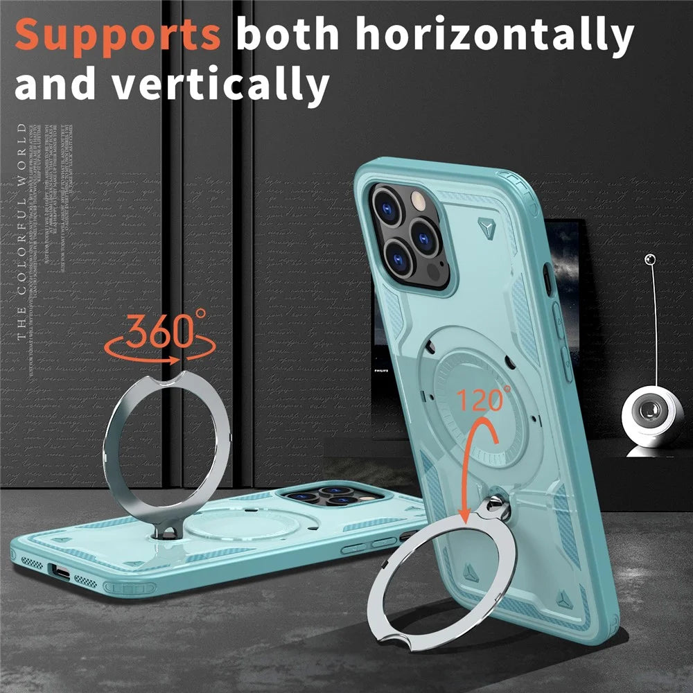 For iPhone 12 Pro / 12 Case Compatible with MagSafe Military Protection PC+TPU Kickstand Phone Cover - Baby Blue - 6