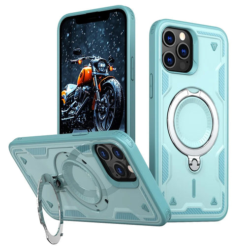 For iPhone 13 Pro Max / 12 Pro Max Case Compatible with MagSafe Military Protection PC+TPU Kickstand Phone Cover - Baby Blue - 1