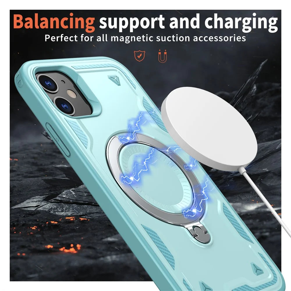 For iPhone 11 / XR Case Compatible with MagSafe Military Protection PC+TPU Kickstand Phone Cover - Baby Blue - 2