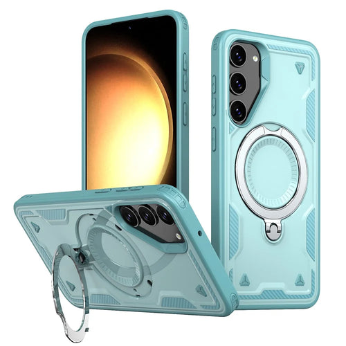 For Samsung Galaxy S23 Magnetic Case Military Protection PC+TPU Kickstand Phone Cover - Baby Blue - 1