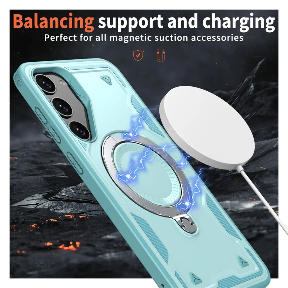 For Samsung Galaxy S23 Magnetic Case Military Protection PC+TPU Kickstand Phone Cover - Baby Blue - 2