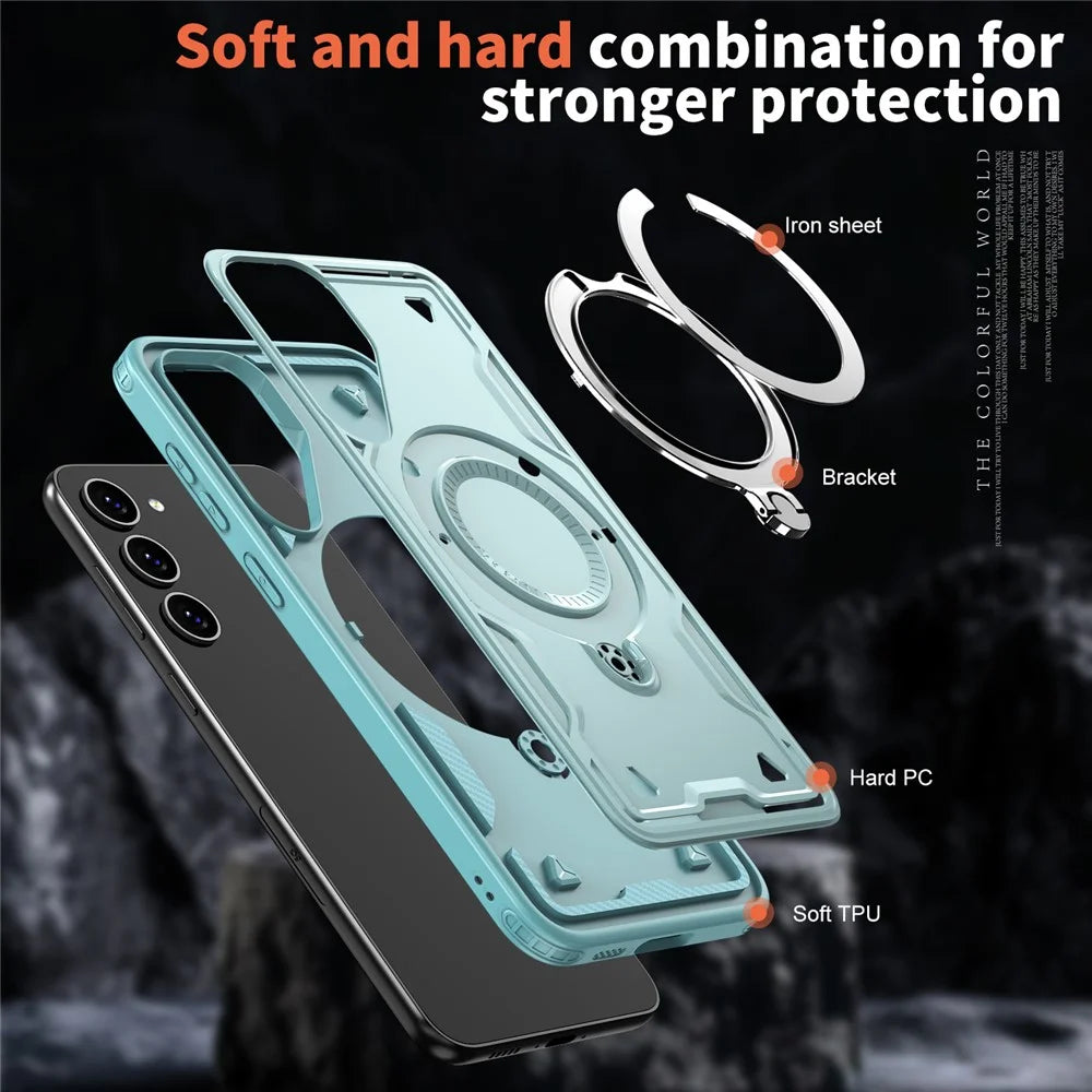 For Samsung Galaxy S23 Magnetic Case Military Protection PC+TPU Kickstand Phone Cover - Baby Blue - 4