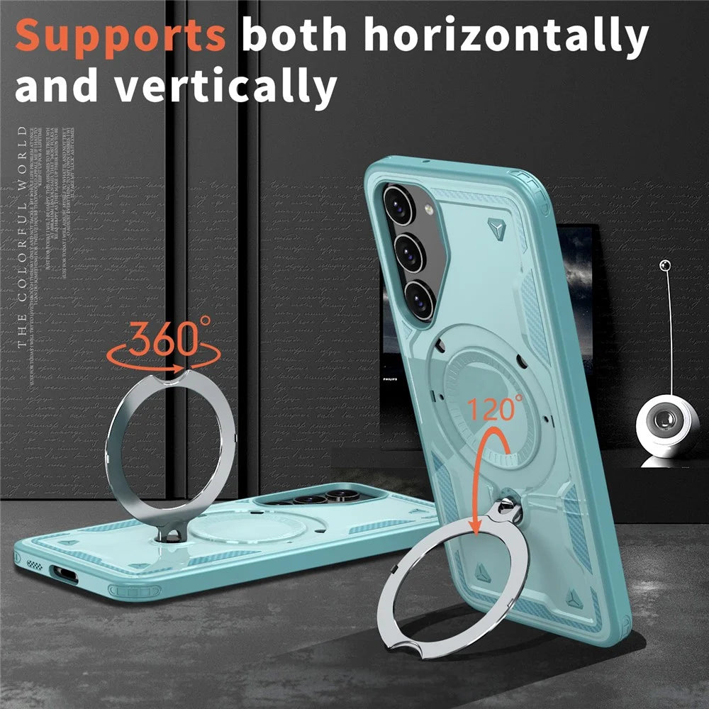 For Samsung Galaxy S23 Magnetic Case Military Protection PC+TPU Kickstand Phone Cover - Baby Blue - 6