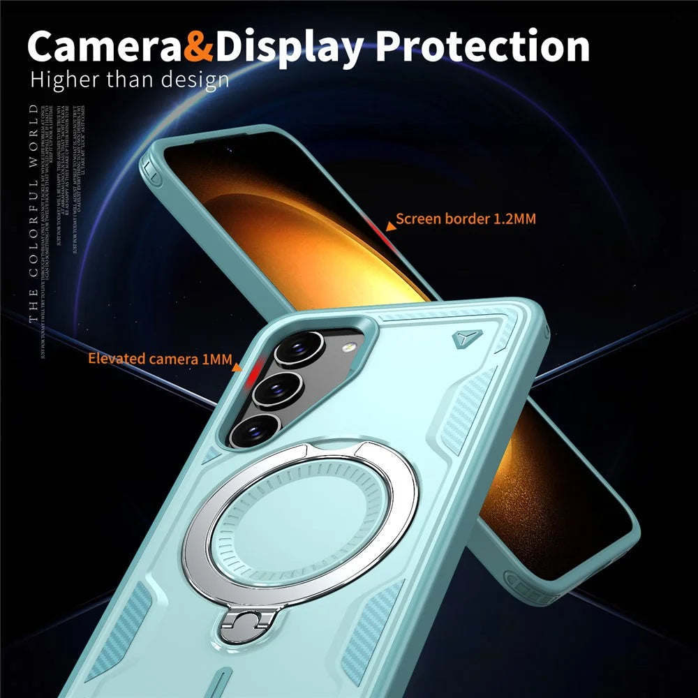 For Samsung Galaxy S23+ Case Magnetic Case Military Protection PC+TPU Kickstand Phone Cover - Baby Blue - 5