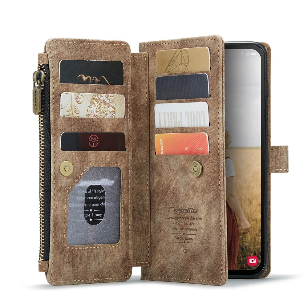 CASEME For Samsung Galaxy S24 FE Phone Cases with Strap  C30 Zipper Multiple Card Holder PU Leather Cover - Brown - 3