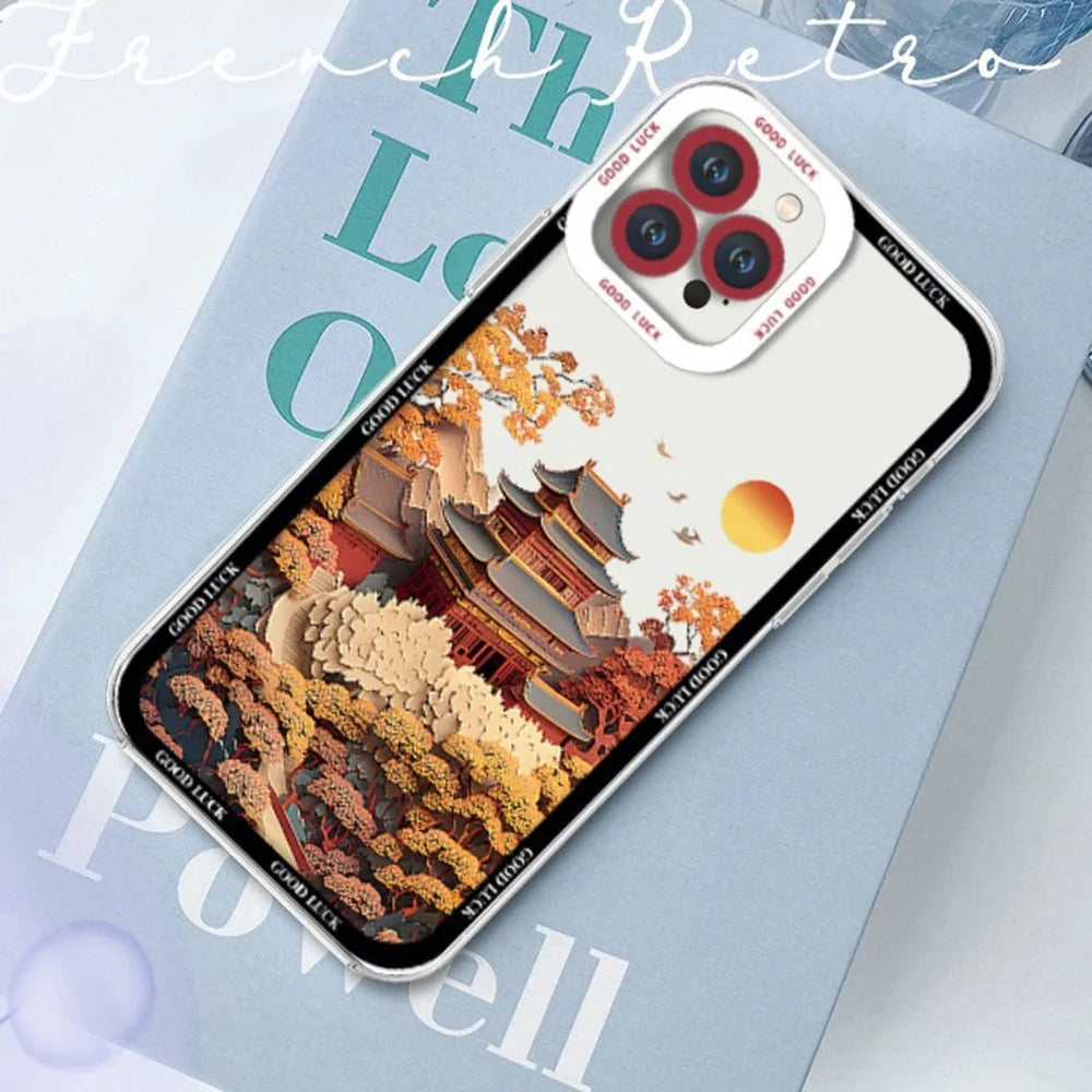 For iPhone 14 Pro Case Aesthetic Oil Painting Landscape Clear TPU Phone Cover - ZJ2299 - 4