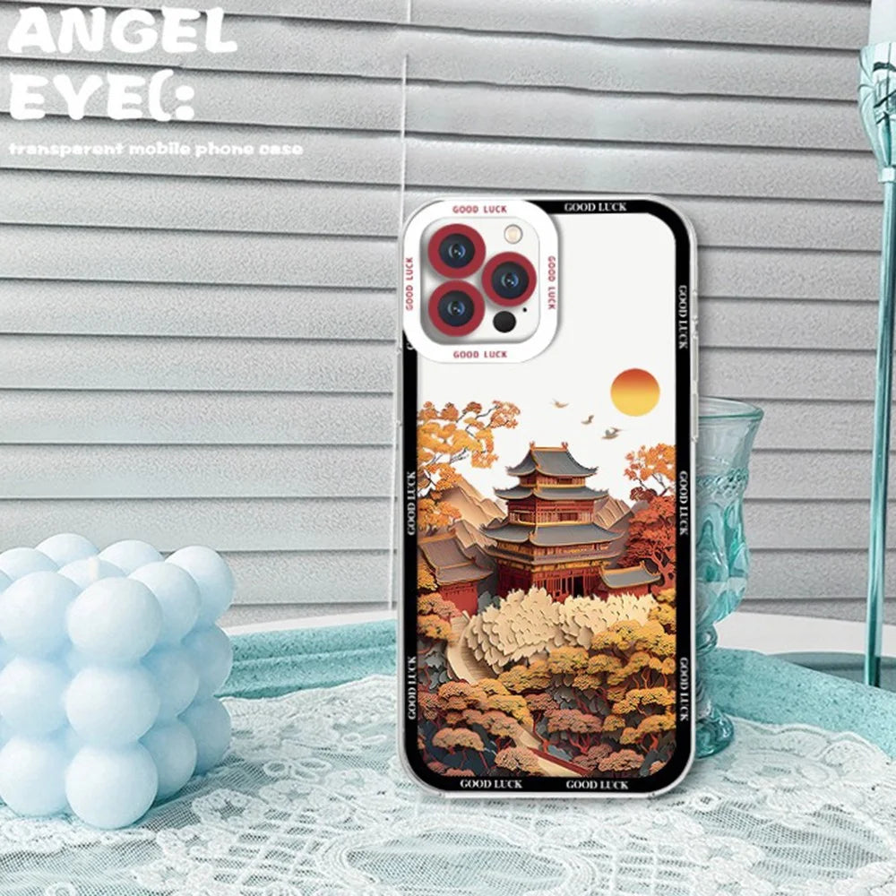 For iPhone 15 Pro Case Aesthetic Oil Painting Landscape Clear TPU Phone Cover - ZJ2299 - 5