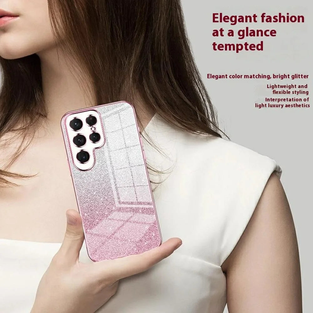 For Samsung Galaxy S25 Ultra Case Electroplating Gradient Glitter TPU Phone Cover - Pink - 3