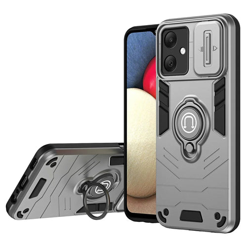For Samsung Galaxy A06 4G Case Slide Camshield Kickstand PC+TPU Phone Cover - Grey - 1