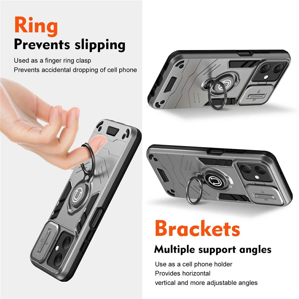 For Samsung Galaxy A06 4G Case Slide Camshield Kickstand PC+TPU Phone Cover - Grey - 2