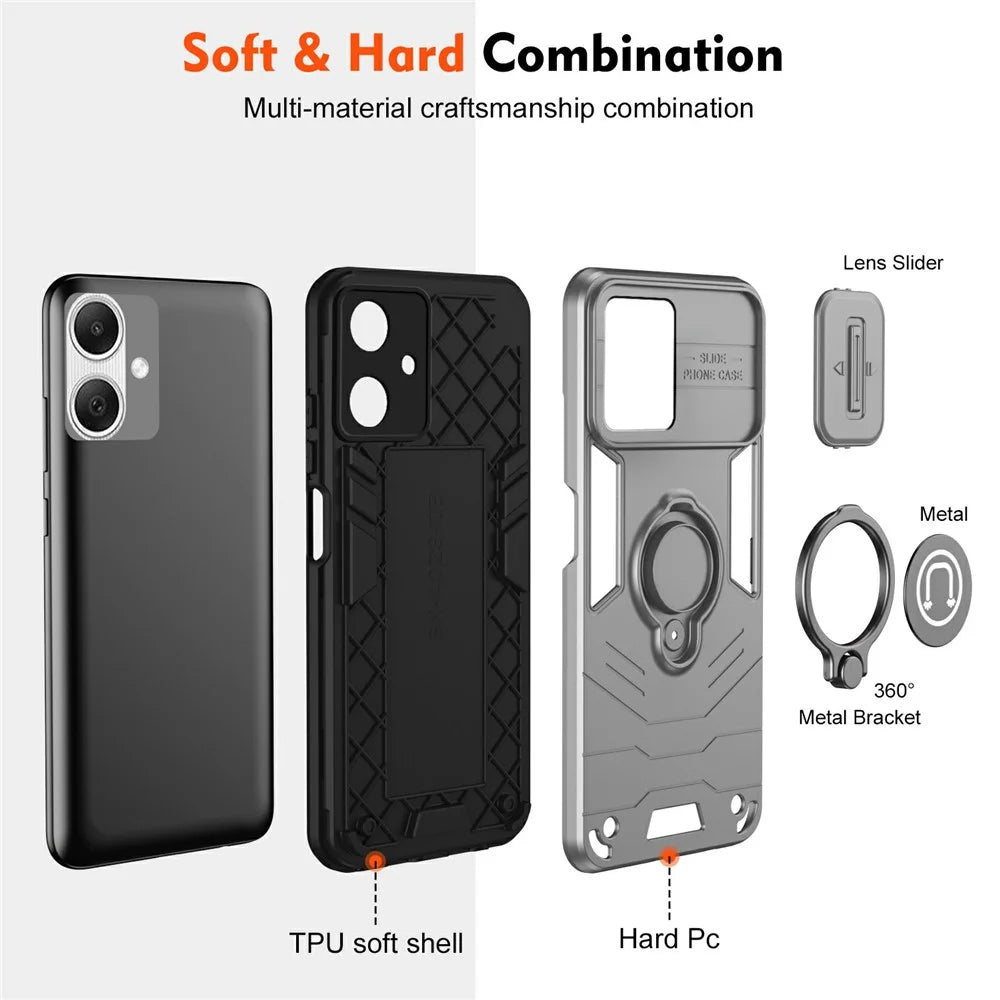 For Samsung Galaxy A06 4G Case Slide Camshield Kickstand PC+TPU Phone Cover - Grey - 3