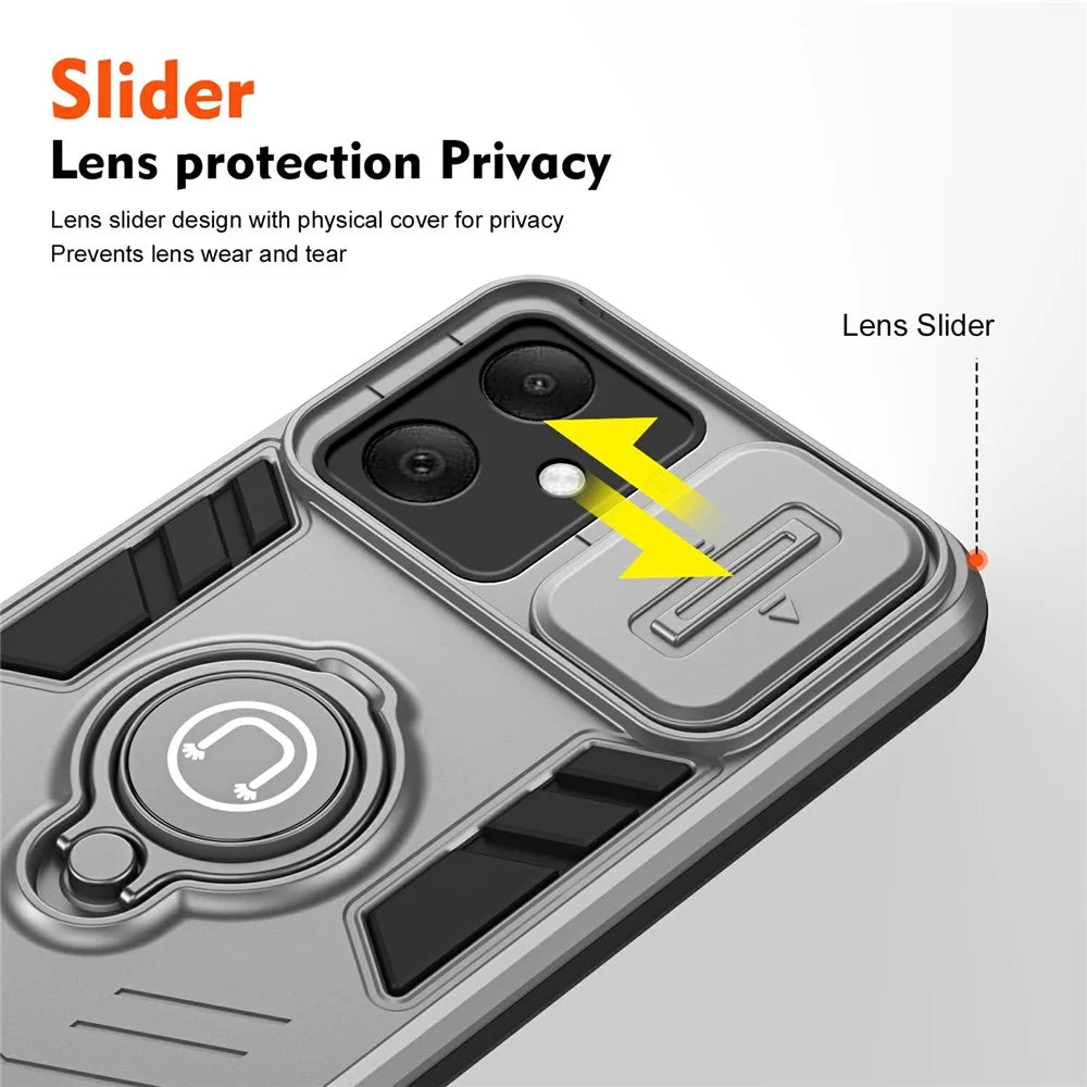 For Samsung Galaxy A06 4G Case Slide Camshield Kickstand PC+TPU Phone Cover - Grey - 4