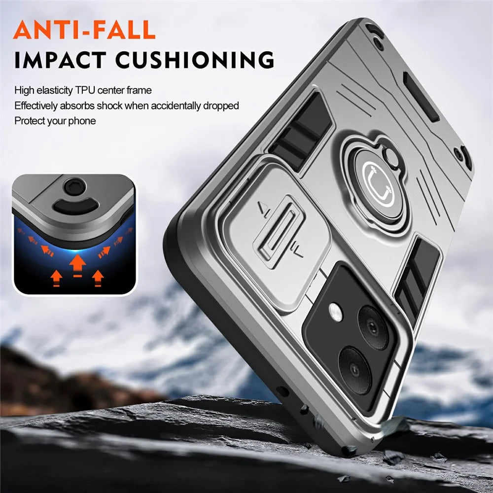 For Samsung Galaxy A06 4G Case Slide Camshield Kickstand PC+TPU Phone Cover - Grey - 5