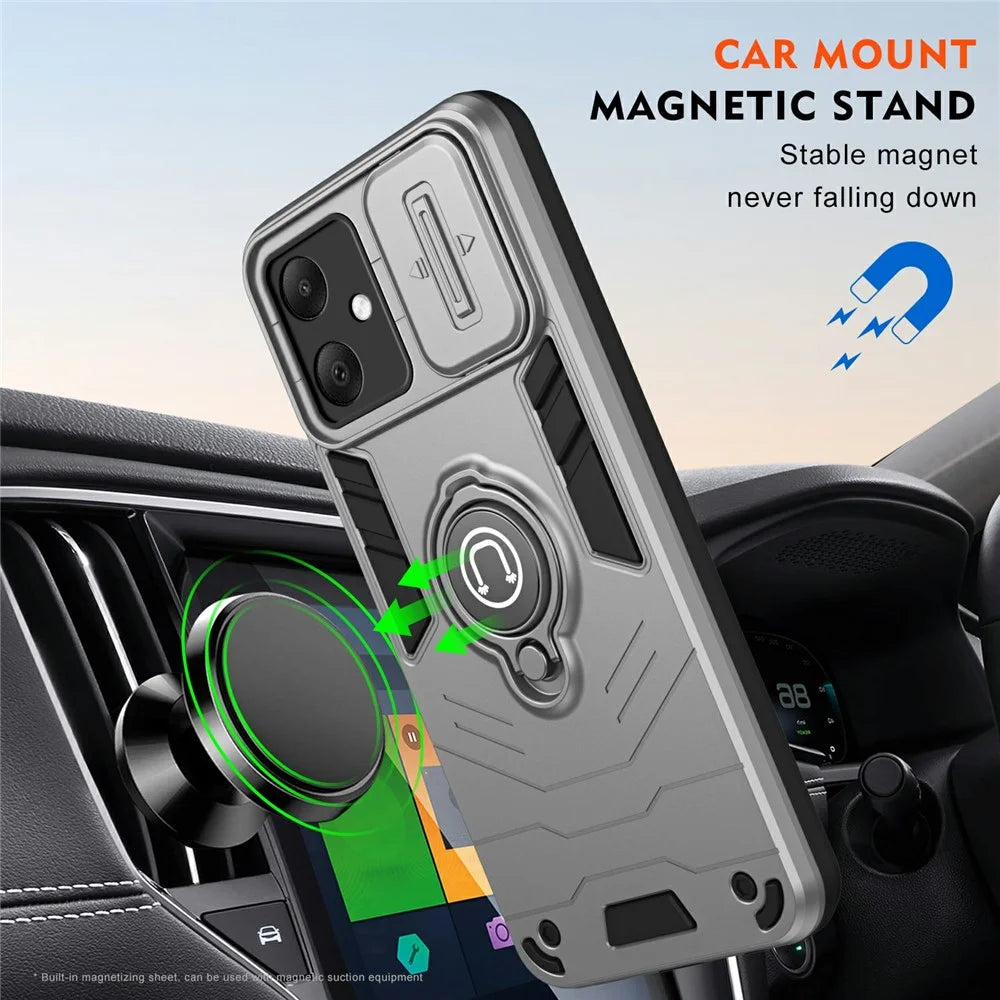 For Samsung Galaxy A06 4G Case Slide Camshield Kickstand PC+TPU Phone Cover - Grey - 6