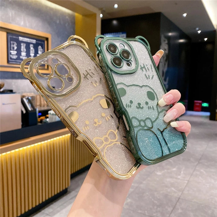For iPhone 16 Pro Case Cute Bear Electroplating TPU Phone Cover with Gradient Glitter Paper - Purple - 6