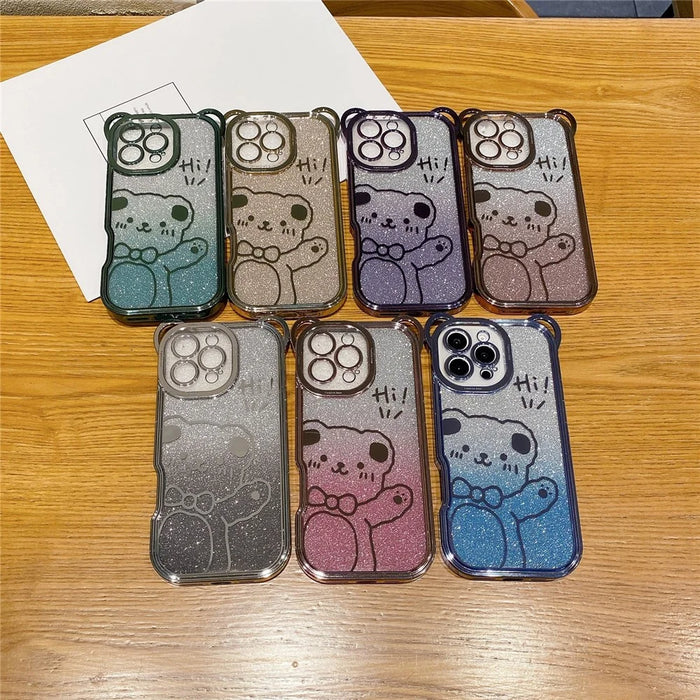 For iPhone 16 Pro Case Cute Bear Electroplating TPU Phone Cover with Gradient Glitter Paper - Purple - 7