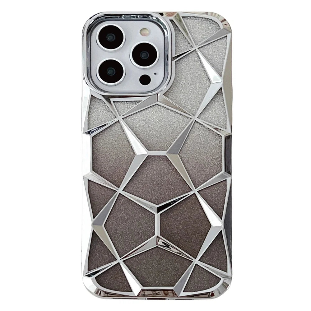 For iPhone 16 Pro Max Case Electroplating Rhombus Design TPU Gradient Phone Cover - Silver - 1