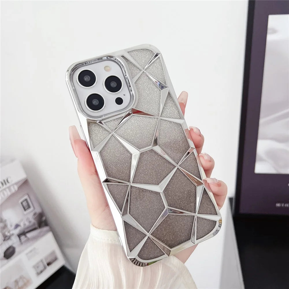 For iPhone 16 Pro Max Case Electroplating Rhombus Design TPU Gradient Phone Cover - Silver - 2