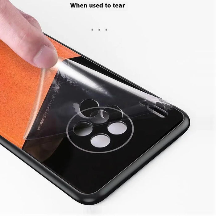 For iPhone 16 Pro Case Leather Coated PC+TPU Phone Back Cover - Orange - 6