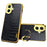 For iPhone 16 Plus Case Crocodile Texture Ring Kickstand TPU+Leather Electroplating Phone Cover - Black - 1