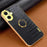 For iPhone 16 Plus Case Crocodile Texture Ring Kickstand TPU+Leather Electroplating Phone Cover - Black - 2