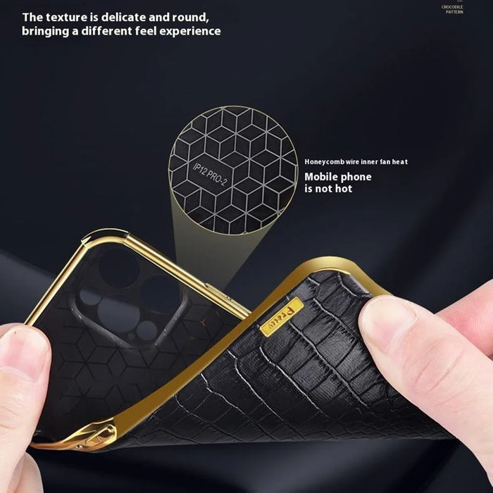 For iPhone 16 Plus Case Crocodile Texture Ring Kickstand TPU+Leather Electroplating Phone Cover - Black - 4