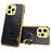 For iPhone 16 Pro Max Case Crocodile Texture Ring Kickstand TPU+Leather Electroplating Phone Cover - Black - 1