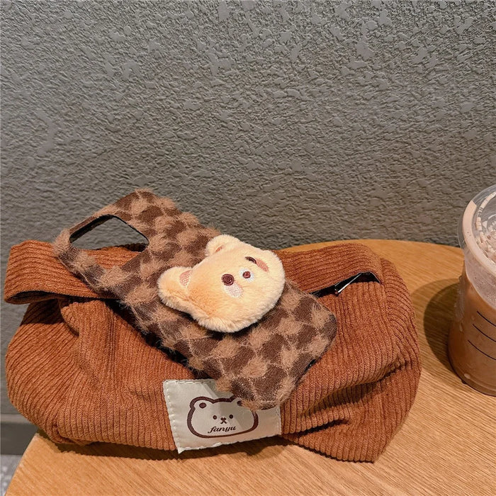 For iPhone 16 Pro Case Cute Furry Warm Plush Hard PC Winter Phone Cover - Bear - 3