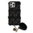 For iPhone 16 Pro Max Case Soft Plush Hard PC Winter Phone Cover with Cute Keychain Accessory - Black - 1