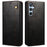 For Samsung Galaxy S25+ Case Crazy Horse Texture Waxy Leather Wallet Stand Phone Cover - Black - 1