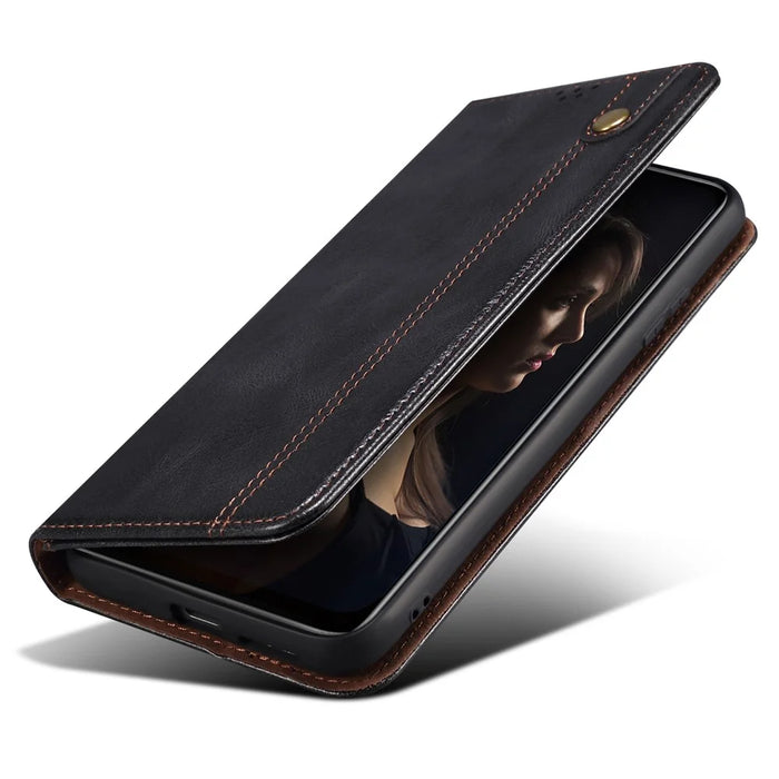 For Samsung Galaxy S25+ Case Crazy Horse Texture Waxy Leather Wallet Stand Phone Cover - Black - 4