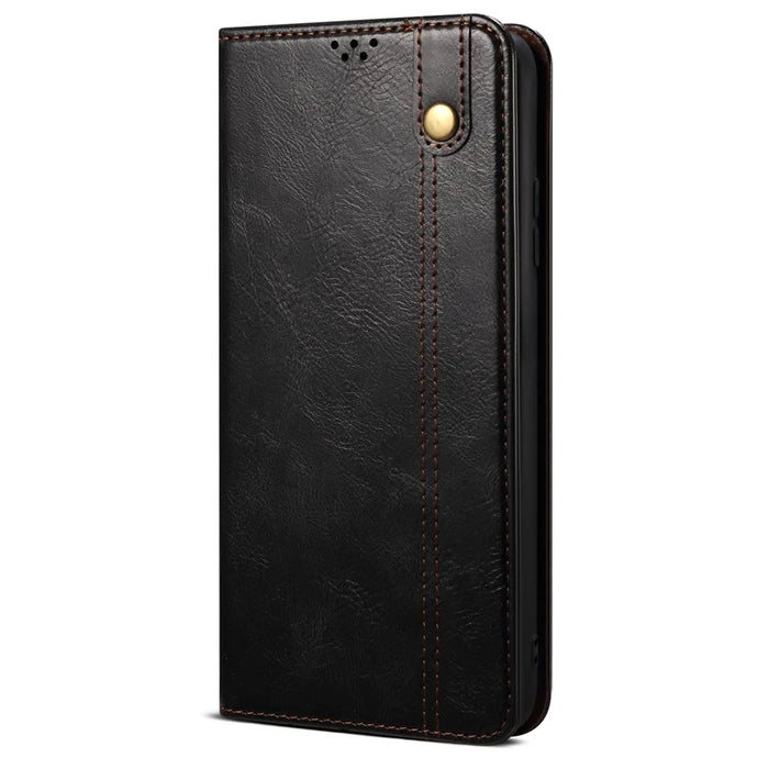 For Samsung Galaxy S25+ Case Crazy Horse Texture Waxy Leather Wallet Stand Phone Cover - Black - 5