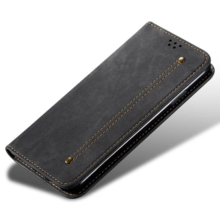 For Samsung Galaxy S25 Ultra Case Jeans Cloth Texture Anti-Scratch Leather Stand Phone Cover - Black - 4