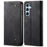 For Samsung Galaxy S25+ Case Jeans Cloth Texture Anti-Scratch Leather Stand Phone Cover - Black - 1