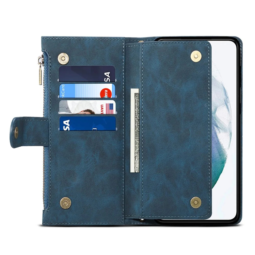 ESEBLE Star Series For Samsung Galaxy S25 Case Zipper Wallet Leather Stand Phone Cover - Blue - 4