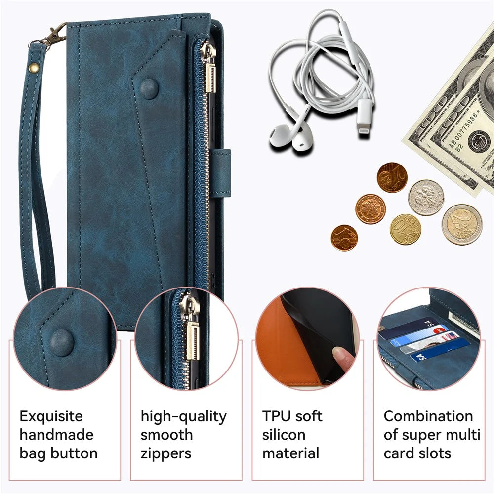 ESEBLE Star Series For Samsung Galaxy S25 Case Zipper Wallet Leather Stand Phone Cover - Blue - 6