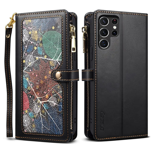ESEBLE Galaxy Series For Samsung Galaxy S25 Ultra Case Leather Zipper Phone Cover RFID Blocking - Black - 1