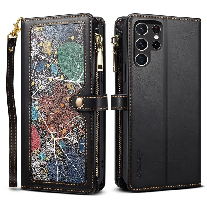 ESEBLE Galaxy Series For Samsung Galaxy S25 Ultra Case Leather Zipper Phone Cover RFID Blocking - Black - 1