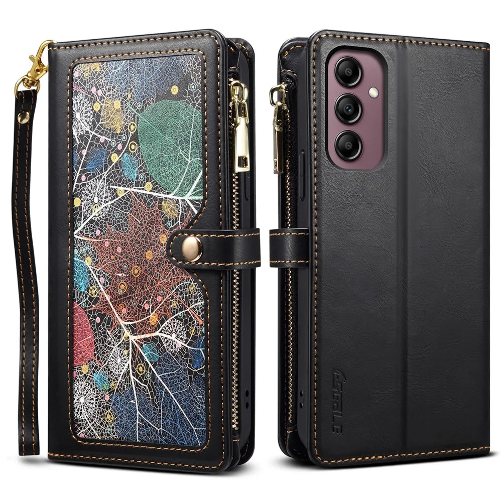 ESEBLE Galaxy Series For Samsung Galaxy S25+ Case Leather Zipper Phone Cover RFID Blocking - Black - 1