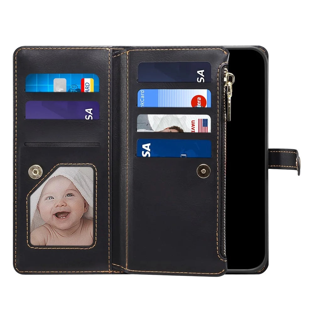 ESEBLE Galaxy Series For Samsung Galaxy S25 Case Leather Zipper Phone Cover RFID Blocking - Black - 4