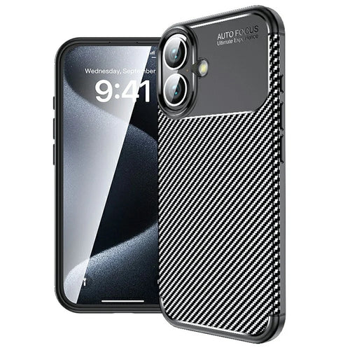 For iPhone 16 Plus Case Carbon Fiber Texture TPU Phone Cover Heat Dissipation - 1