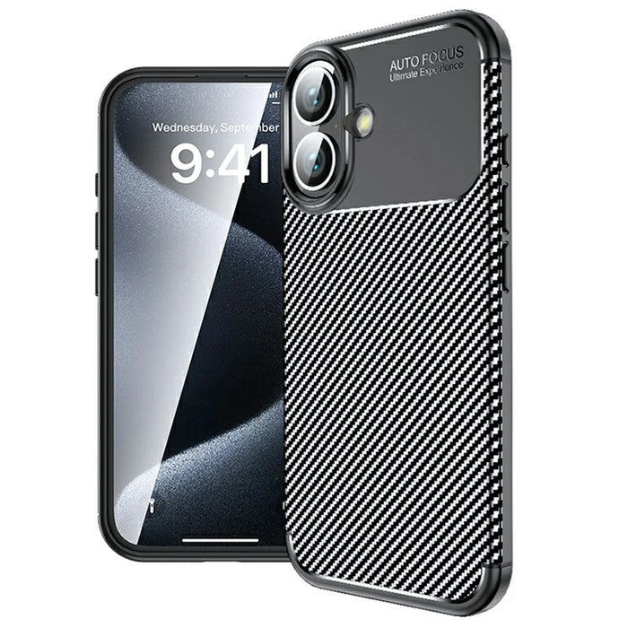 For iPhone 16 Plus Case Carbon Fiber Texture TPU Phone Cover Heat Dissipation - 1