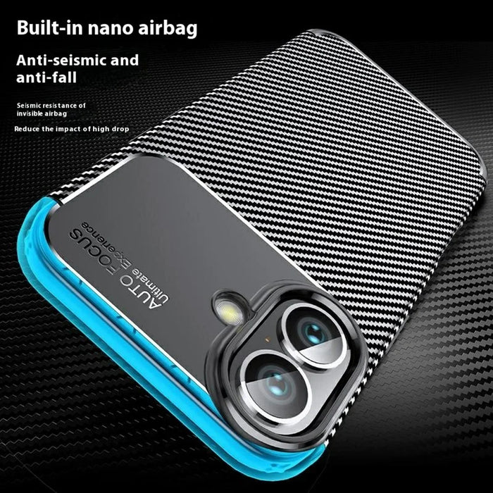 For iPhone 16 Plus Case Carbon Fiber Texture TPU Phone Cover Heat Dissipation - 2