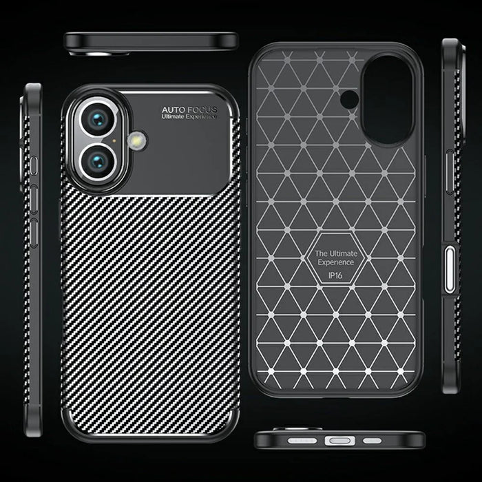 For iPhone 16 Plus Case Carbon Fiber Texture TPU Phone Cover Heat Dissipation - 6