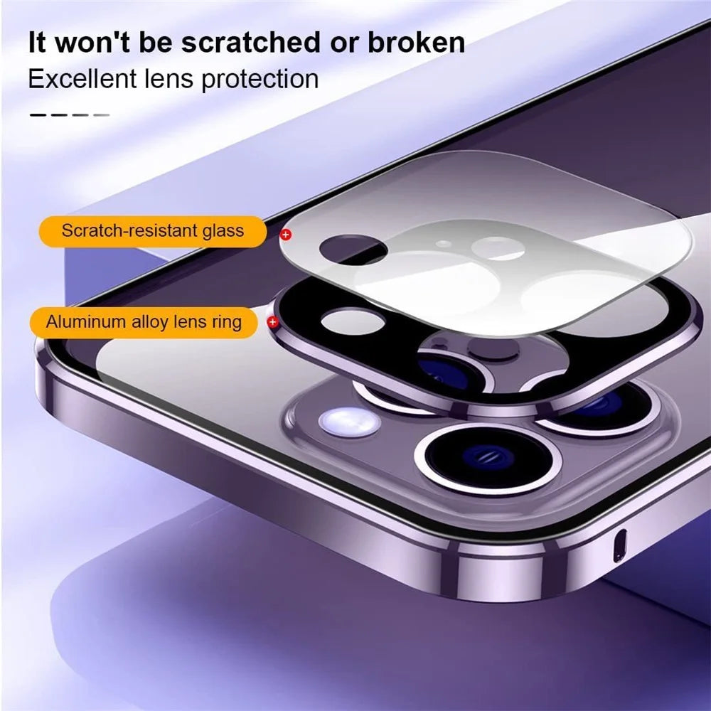 For iPhone 16 Pro Case Magnetic Adsorption Double Sides Tempered Glass+Metal Phone Cover with Buckle - Purple - 3