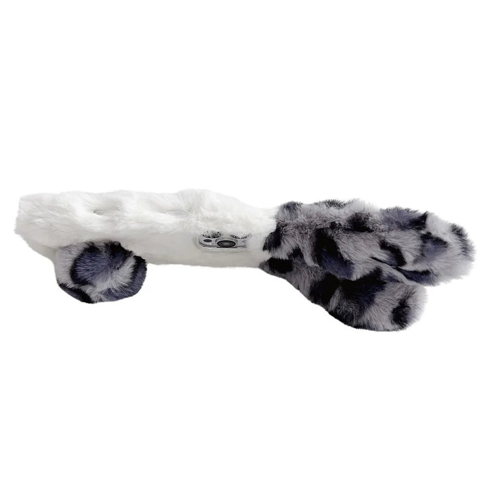 For iPhone 16 Pro Case Fluffy Leopard Splicing Bunny Plush TPU Phone Cover - Black - 4